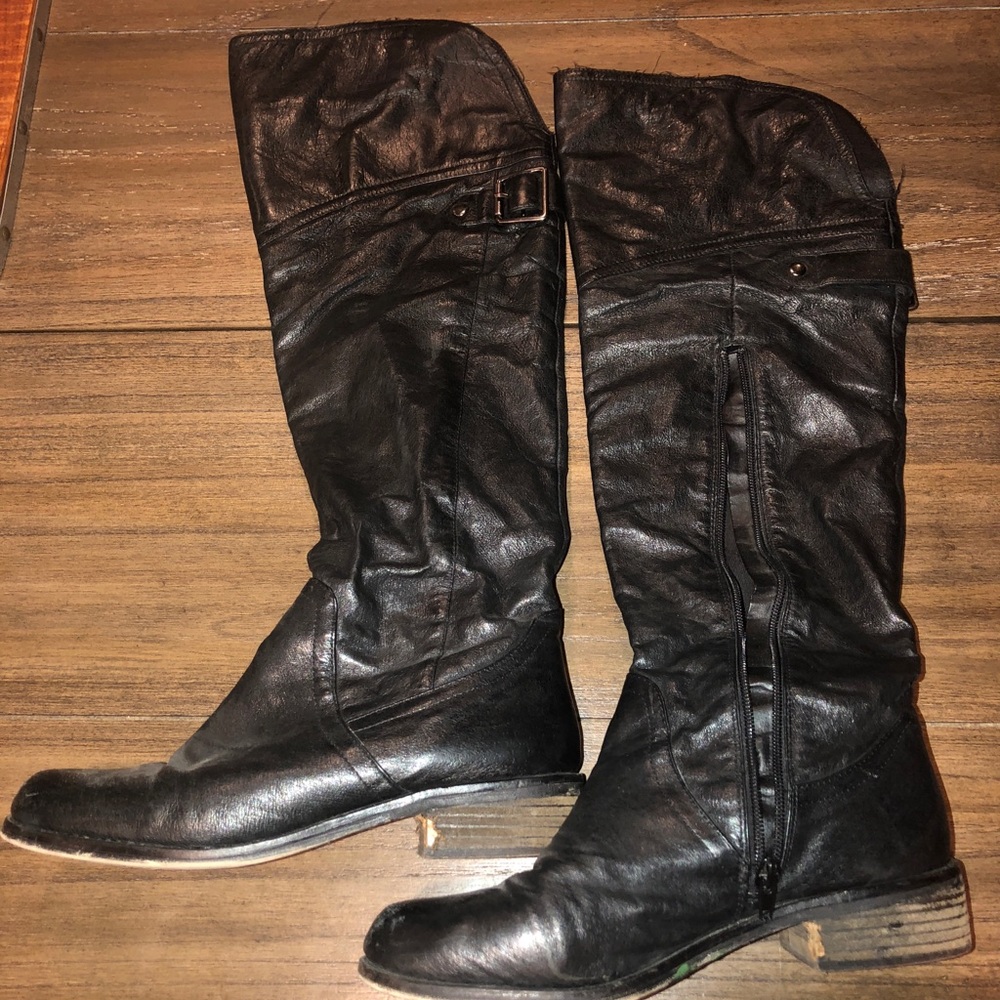 Steve Madden Knee High Boots, Leather & Buckled